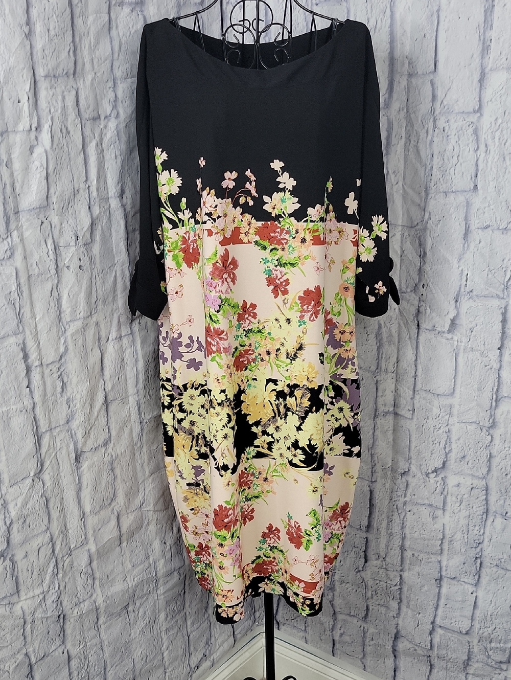 Julian Taylor Floral Midi Dress Size 16 Black Pink Romantic Garden Party Dress